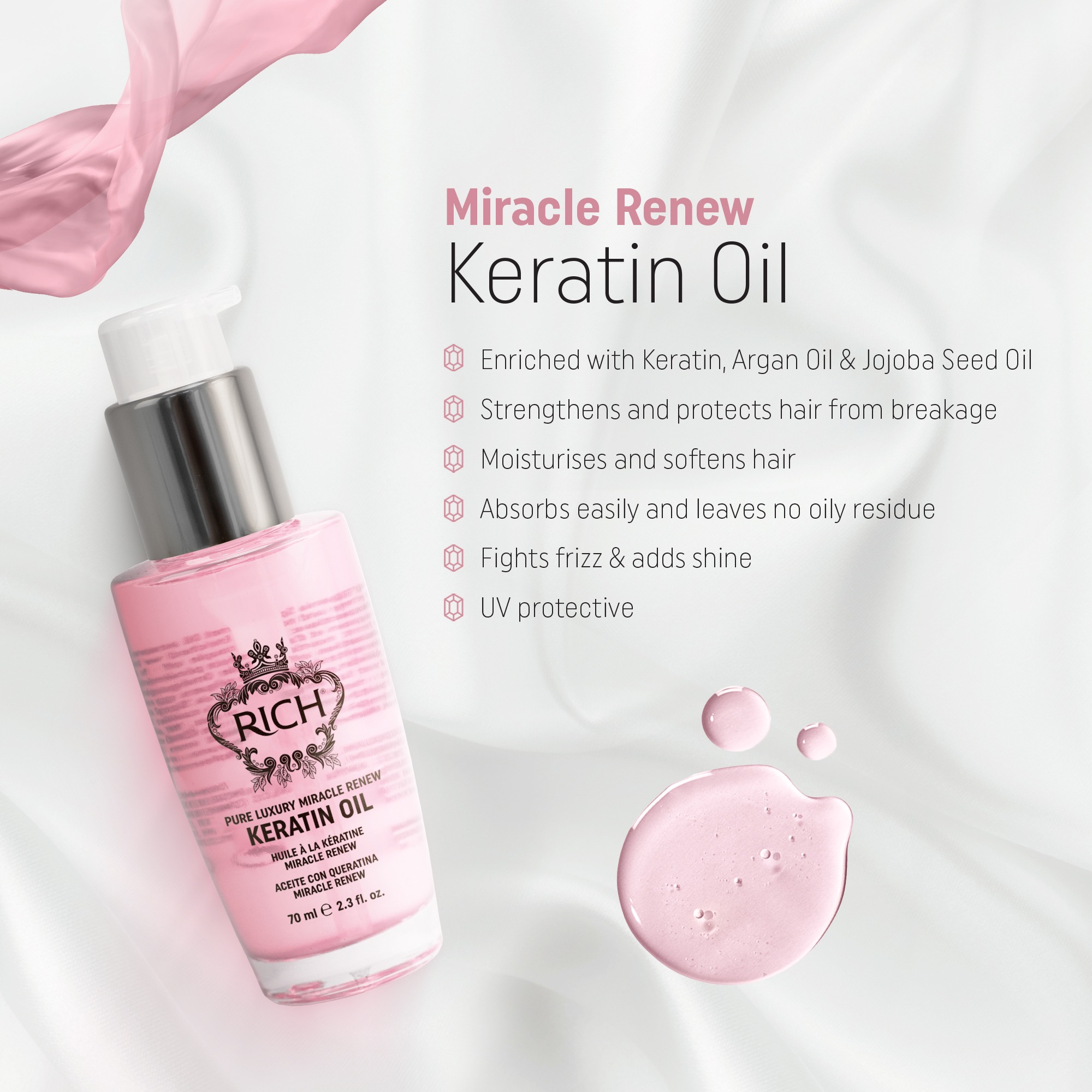 RICH Miracle Renew Keratin Oil 2.3 fl.oz. - RICH Hair Care